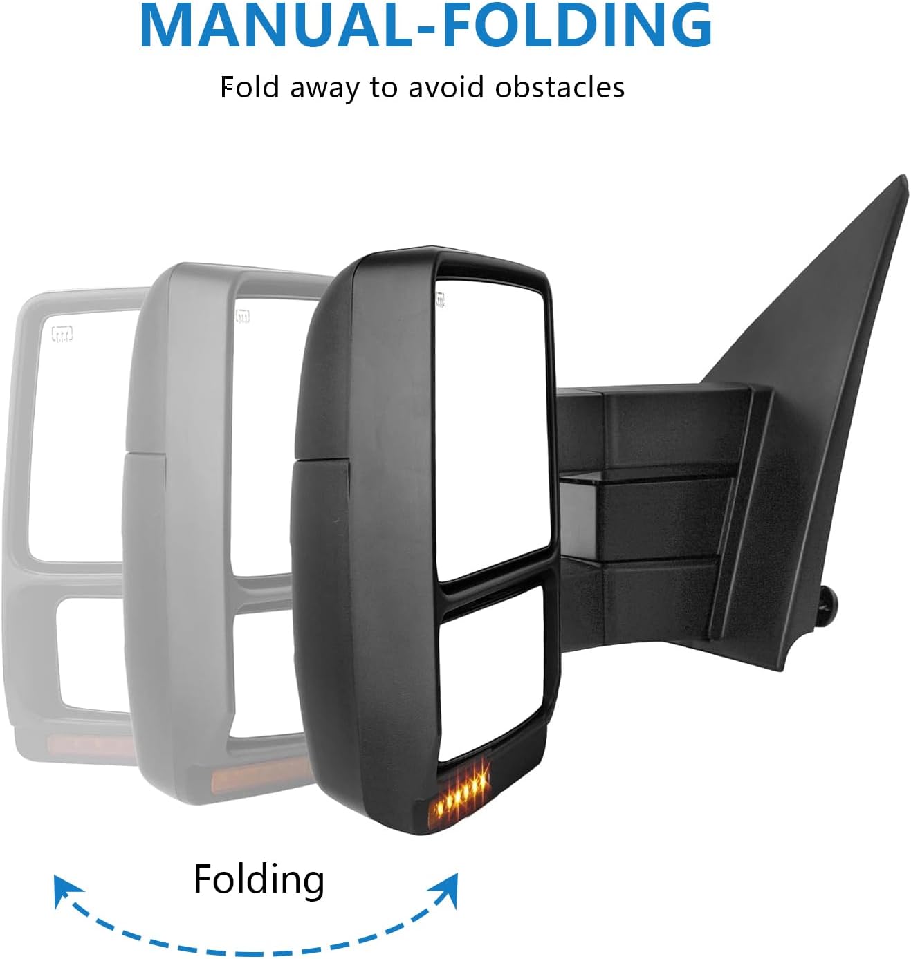 Towing Mirrors Left & Right Pair For 2007-2014 F-150, POWER HEATED,W/AMBER SIGNAL,W/PUDDLE LIGHT, Covex Lens, BLACK Mirror Driver Passenger LH RH Replacement