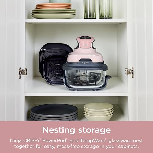 Ninja Crispi Air Fryer, Microwave, Freezer & Dishwasher Safe, Non Toxic Glass Portable Cooking System, 4 QT & 6 Cup Glass Containers with Storage Lids, Easy Meals, Air Fry, Bake, Green, FN101SG
