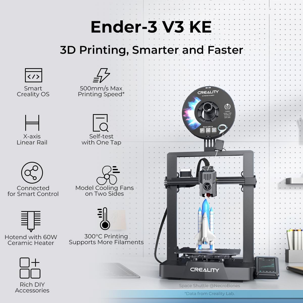 Creality Ender 3 V3 KE 3D Printer, 500mm/s MAX Printing Speed X-axis Linear Rail CR Touch Auto Leveling Upgraded Sprite Direct Extruder Print Size 8.66 * 8.66 * 9.44 Inch