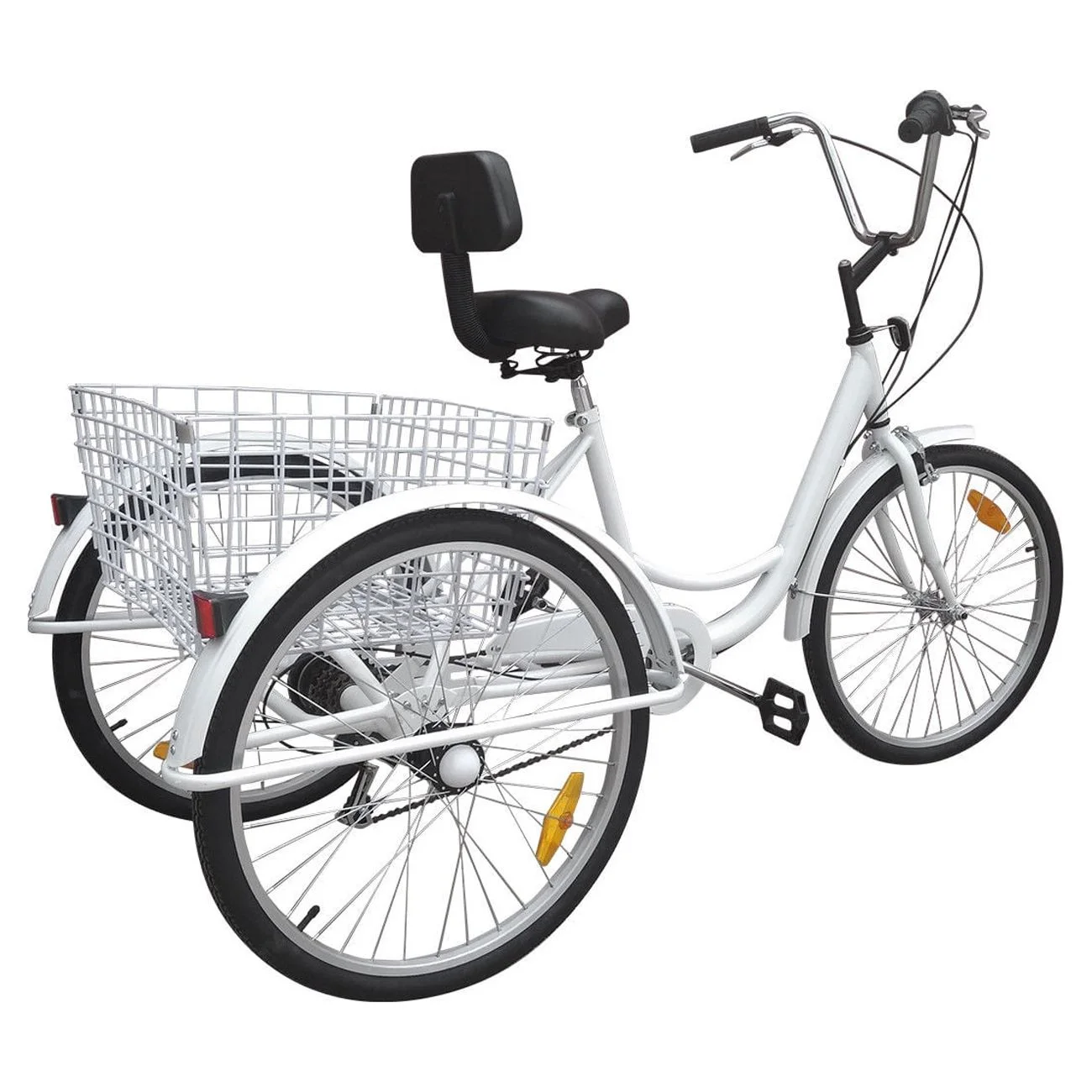 Motor Genic Unisex 7-Speed 24" Adult 3-Wheel Tricycle Cruise Bike With Basket Women Trike Bycicle White