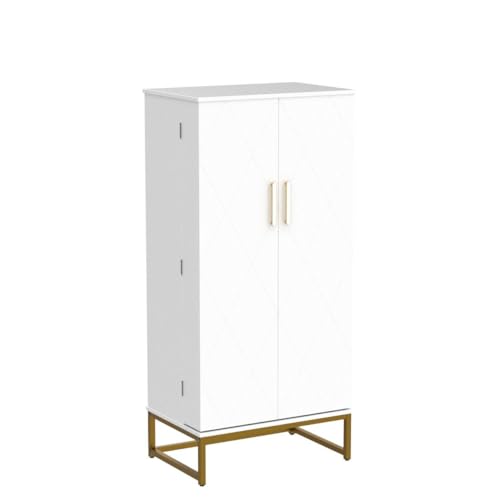 51” Pantry Cabinets, White Freestanding Kitchen Pantry Storage Cabinet with Adjustable Shelves, Buffet Cupboards Storage Cabinet for Home Office Use, White + Gold
