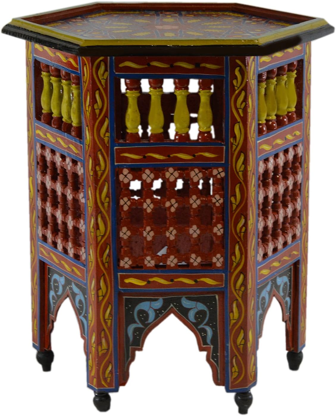 Moroccan Handmade Wood Table Side Moucharabi Delicate Hand Painted Red Exquisite