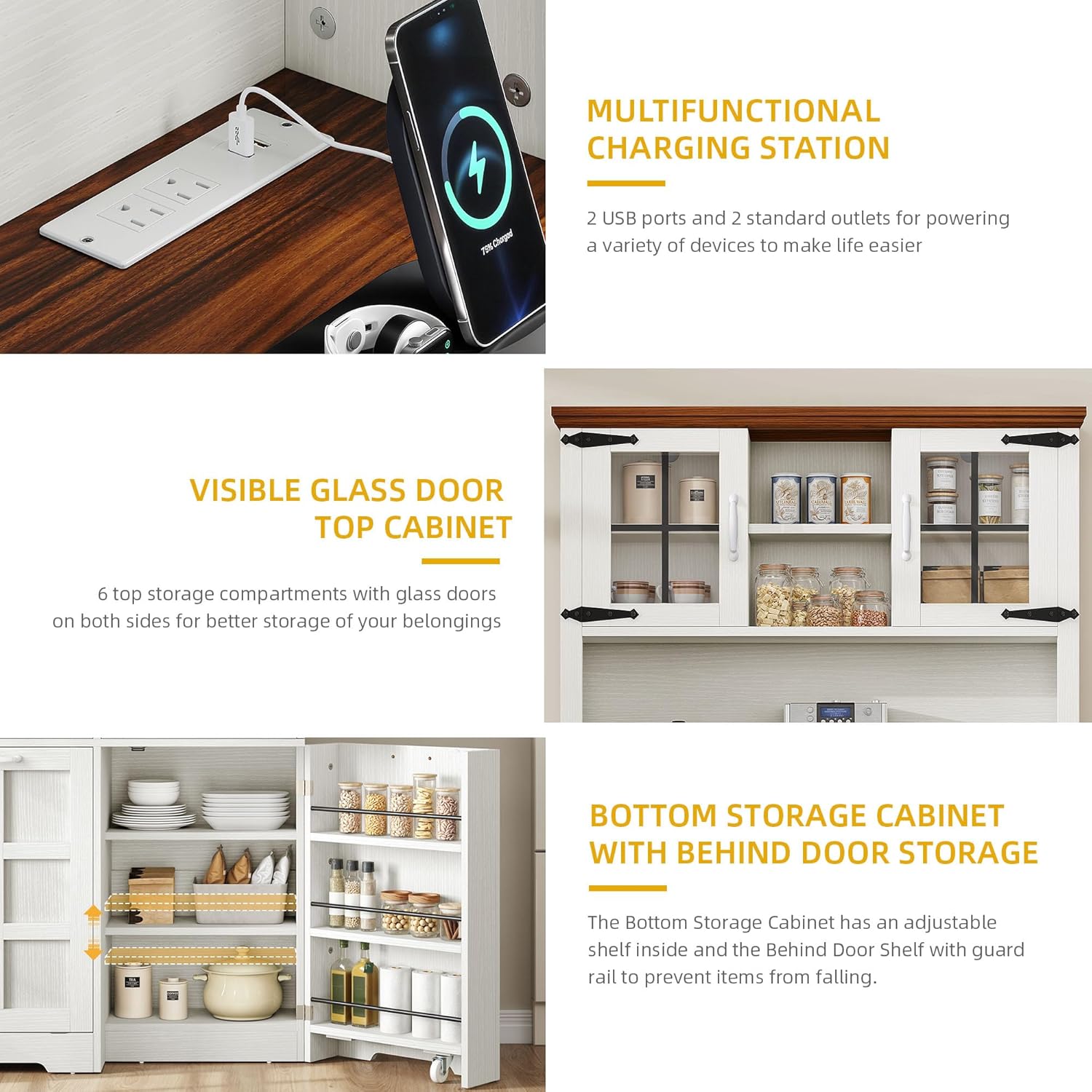 DWVO Kitchen Pantry Cabinet, Storage Cabinet with Trash Can, Tilt-Out Trash Can Cabinet, Tall Kitchen Cabinet, White Oak