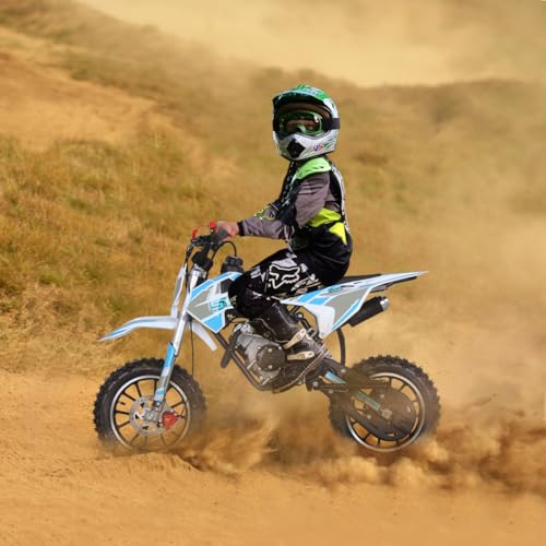 SYX MOTO 58CC Dirt Bike for Kids, Off Road Mini Bike Pit Bike with 4-Stroke Gas Powered Real Motorcycle Engine, Automatic Transmission and Pull Start, Up to 22 Mph, EPA Approved(GREENWHITE)