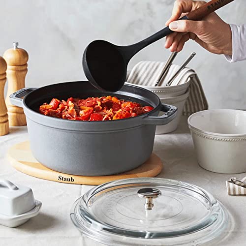 Staub Cast Iron 4-qt Round Cocotte with Glass Lid - Cherry & Accessories Turner, One Size, Matte Black