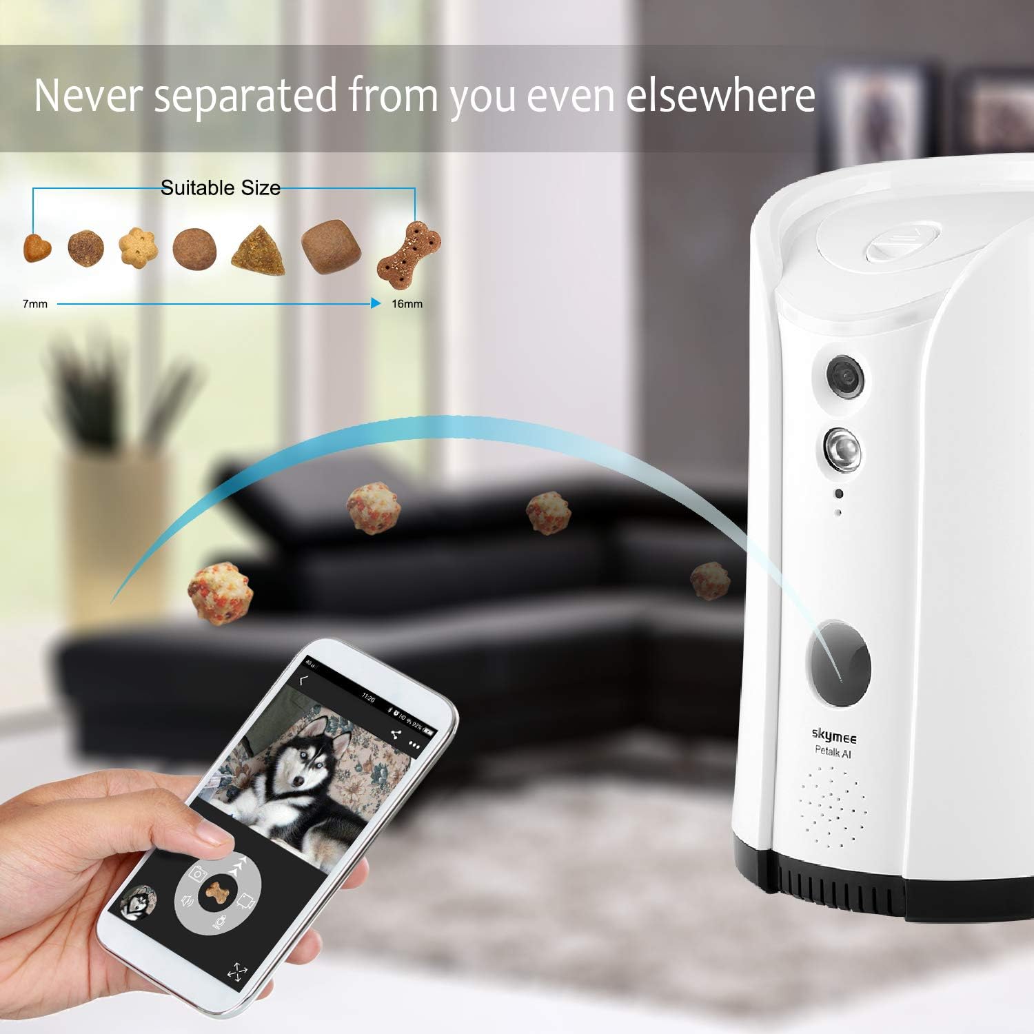 SKYMEE Petalk AI II Dog Camera Treat Dispenser, WiFi Remote Pet Camera with 180° PTZ and Night Vision, Compatible with Alexa
