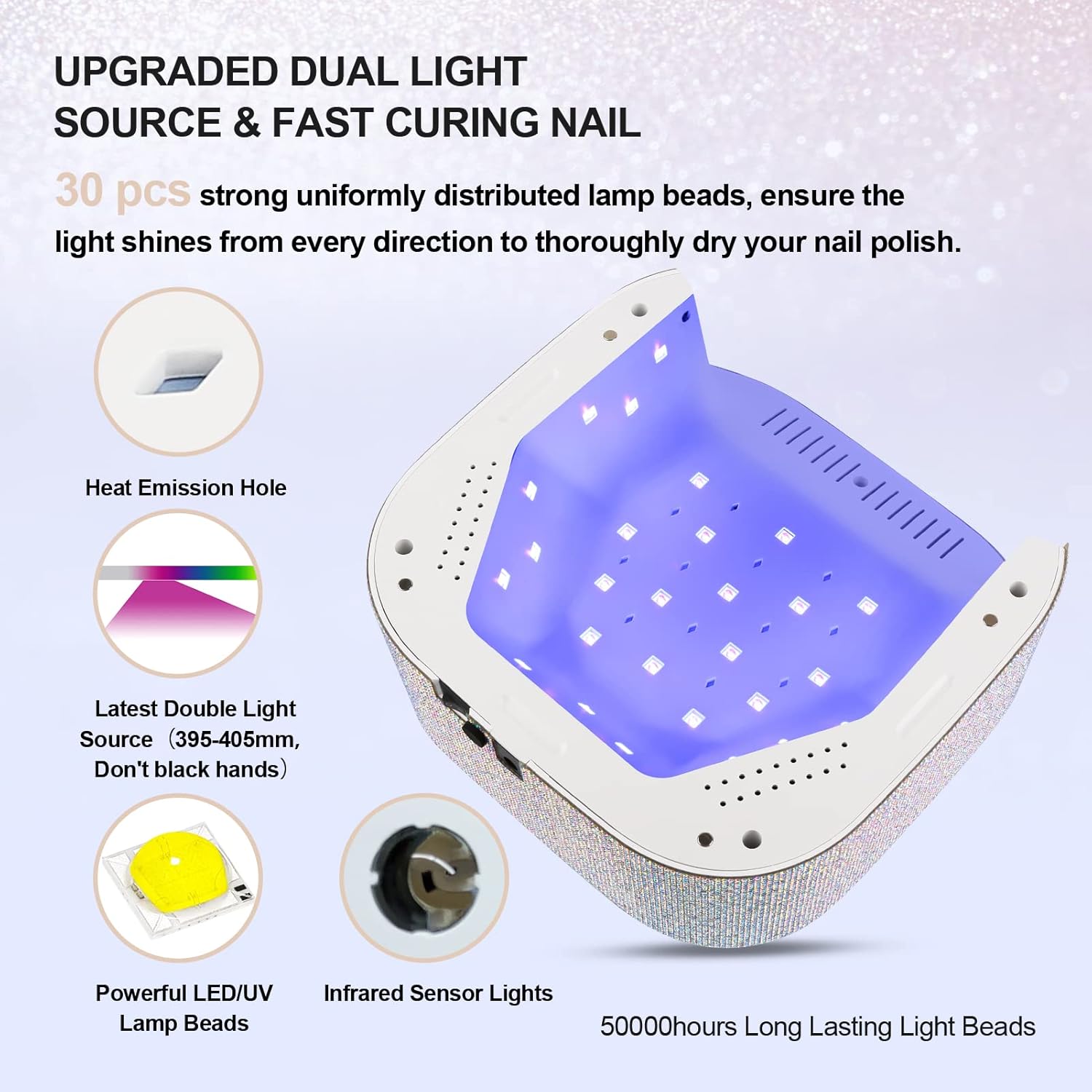 Lavinda Diamond UV LED Nail Lamp & Professional Rechargeable Nail Drill Machine, Manicure Pedicure Tool, Crystal Diamond