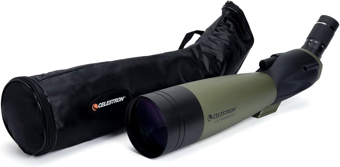 Celestron – Ultima 100 Angled Spotting Scope – 22 to 66x100mm Zoom Eyepiece – Multi-Coated Optics for Bird Watching, Wildlife, Scenery and Hunting – Waterproof & Fogproof– Includes Soft Carrying Case