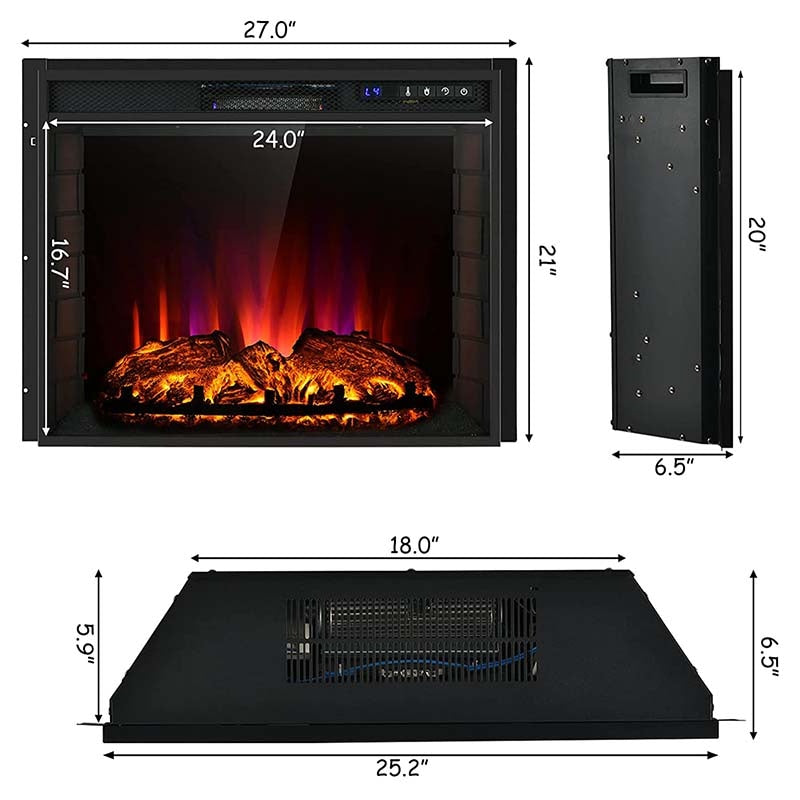 26′′ 1500W Electric Fireplace Insert, Recessed Electric Fireplace Heater with Adjustable Flame Effect