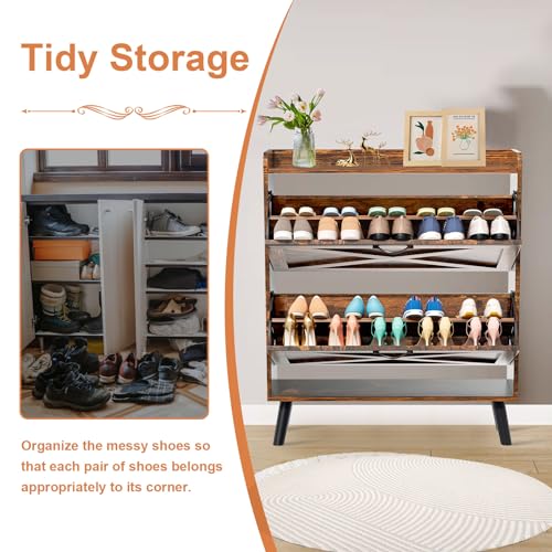 Shoe Storage Cabinet, Shoe Storage Organizer with 2 Flip-out Drawers, Modern Two-tier Freestanding Shoe Rack Cabinet for Entryway, Hallway, Living room(Black-Large)