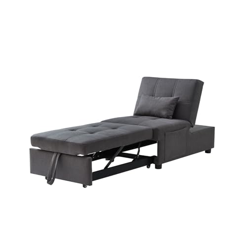 Recliner Chair, Futon Ottoman Sofa Bed with Adjustable Backrest, Modern Linen Upholstered Sleeper Sofa Couch with 1 Pillow and Side Pocket for Living Room Bedroom Apartment Office, Grey