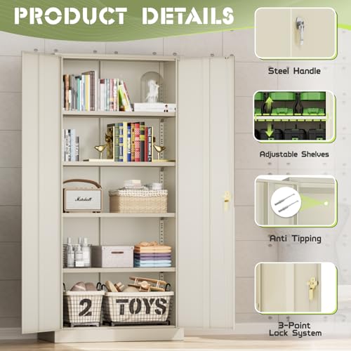 Incbruce 72” Metal Storage Cabinet, Garage Cabinets and Storage System with Doors and Shelves, Tall Lockable Tool Cabinet for Garage, Office, Home (Black)