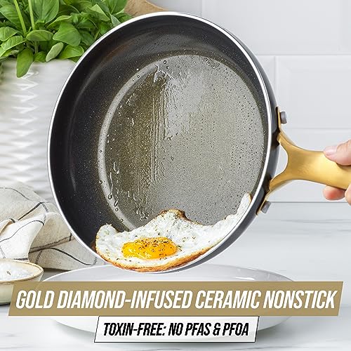 Blue Diamond 20 Piece Cookware and Bakeware Set, Diamond Infused PFOA PFAS-Free Ceramic Nonstick Pots and Pans, Durable Nontoxic Metal Utensil Safe & Scratch Resistant, Dishwasher & Oven Safe, Blue