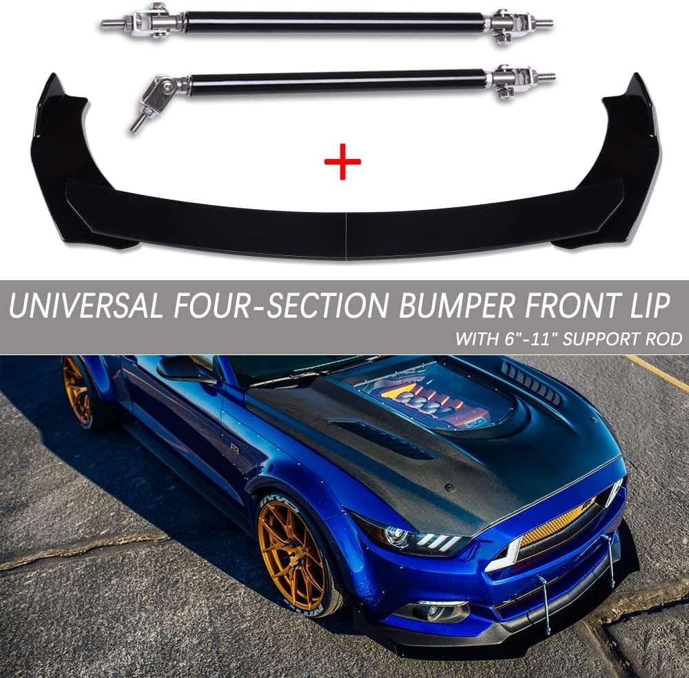 DREAMIZER Universal Front Bumper Lip Strut Rod Spoiler Wing Wide Body Kit Spoiler with Adjustable 6"-11" Support Splitter Rods (Red) - Sharp Corner Pack of 2