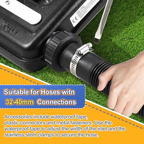 2025 Upgraded Solar Pool Heater with Adjustable Support Feet, Pool Heater for Above Ground Pool, Inground Pool Warmer, with 2 Adapters, 2 Hoses & Clamps, 2 Plumber Tapes, Thicken