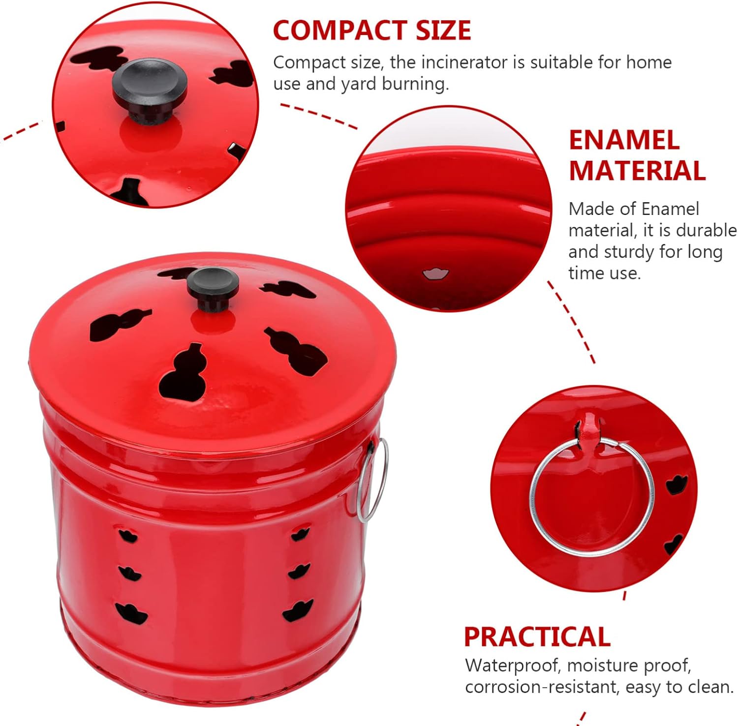 Enamel Burn Barrel Incinerator Cage Fire Pit Metal Garden Fire Cage Yard Debris Burn Incinerator Bin for Paper Leaf Trash Wood Log Backyard Bonfire Red