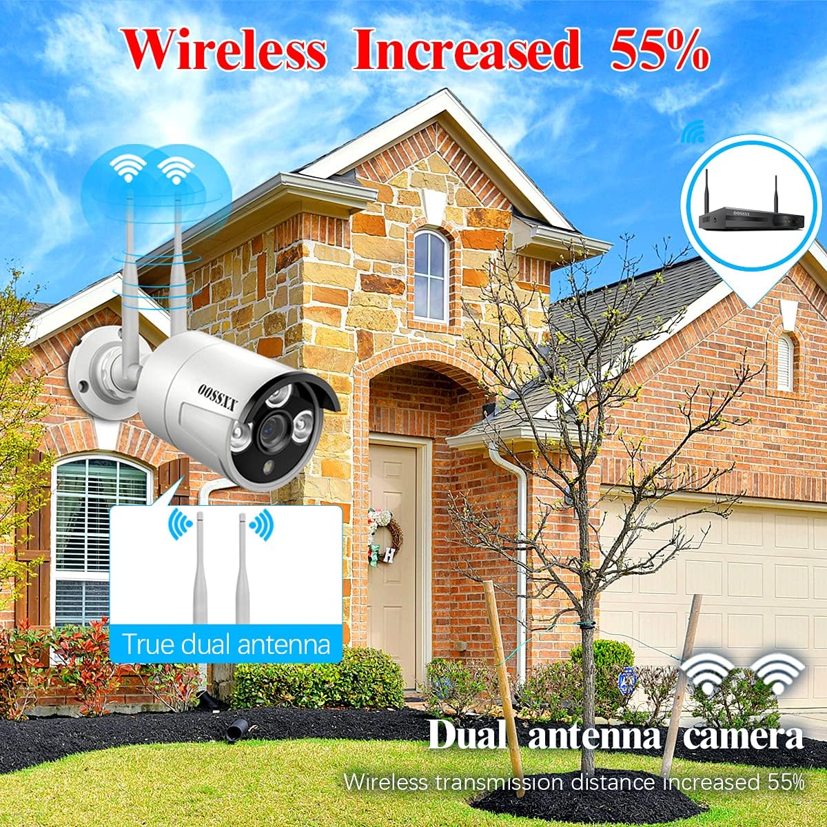 OOSSXX {Dual Antennas Wireless Enhanced & All-in-One} 2K 3.0MP Wireless Home Security Camera Systems Outdoor with 10inch Monitor, Wi-Fi Video Surveillance Camera System with 1TB