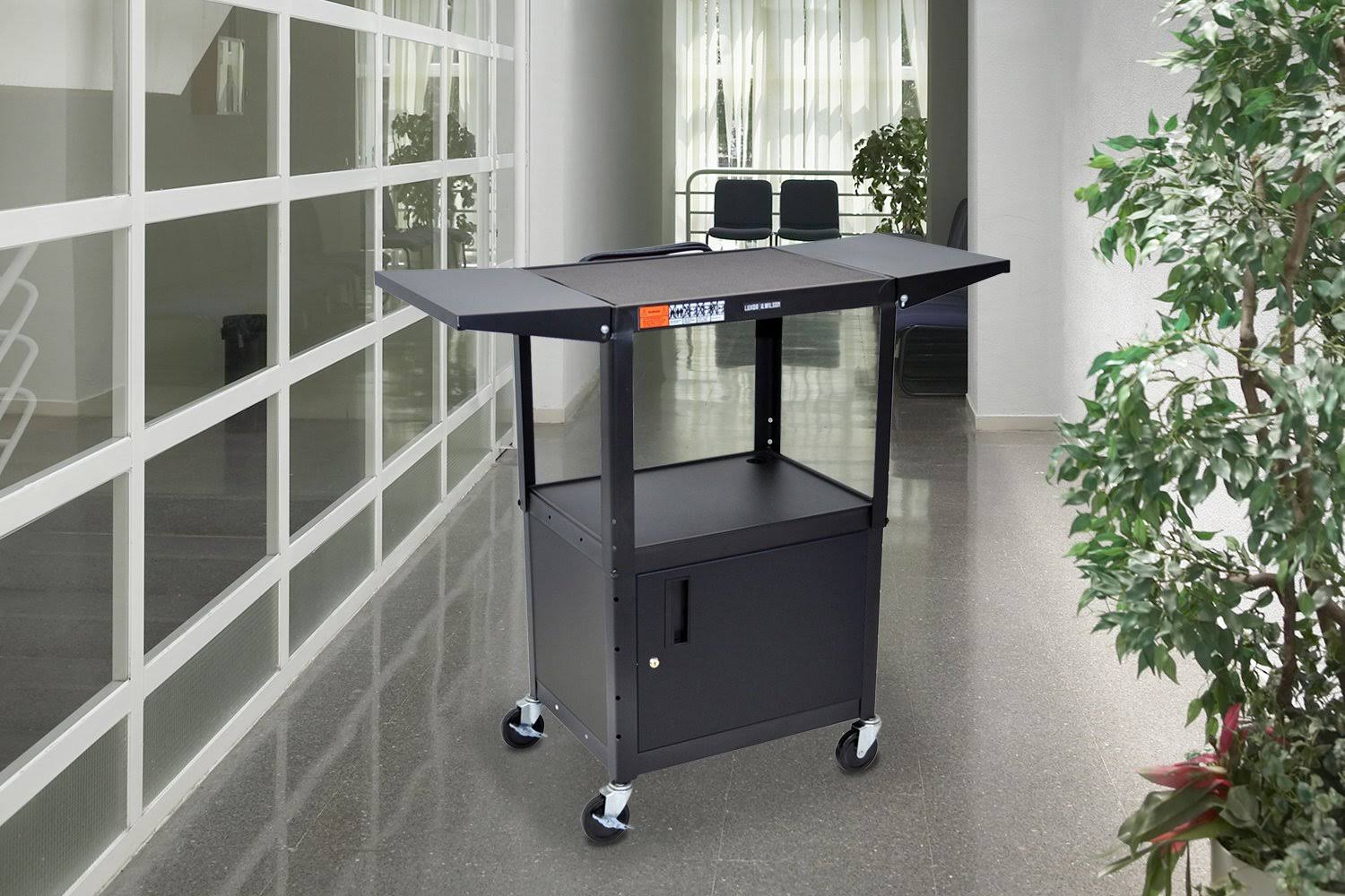 Luxor Adjustable Height Steel AV Cart - Cabinet, Drop Leaf (Black)