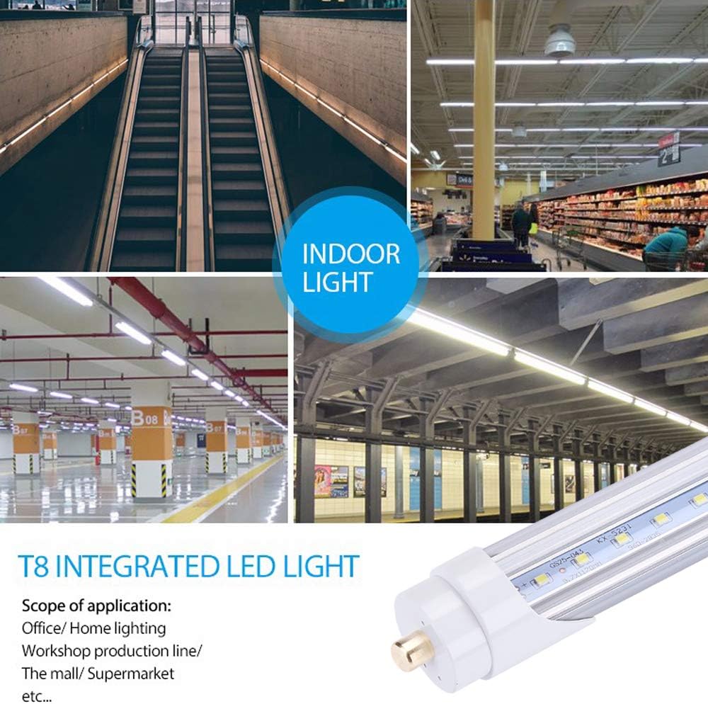 T8 8FT LED Light Tube 45W (Ballast removal) Clear Cover, Single Pin FA8 Base, Replace 100W Fluorescent Lamp Shop Lights, Dual-Ended Power, Cold White 6000K,AC 85-277V - 25 Pack