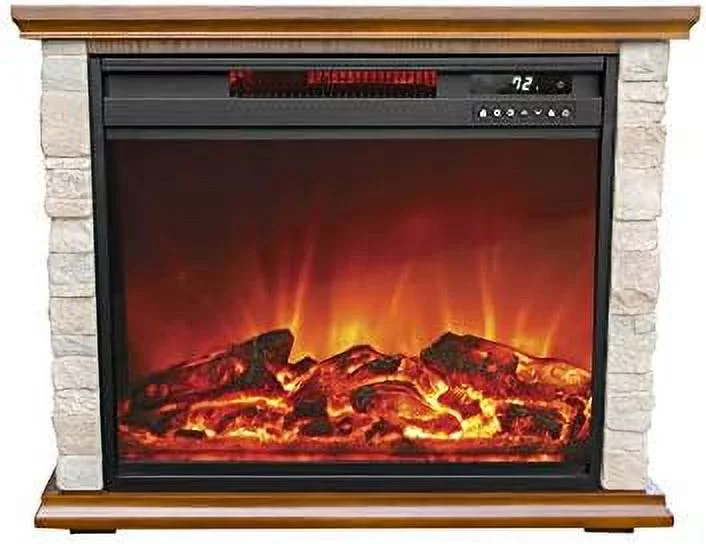 1500 Watt Electric Infrared Quartz Fireplace Heater For Indoor Use With 3 Heating And , Faux Stone & Oak Wood