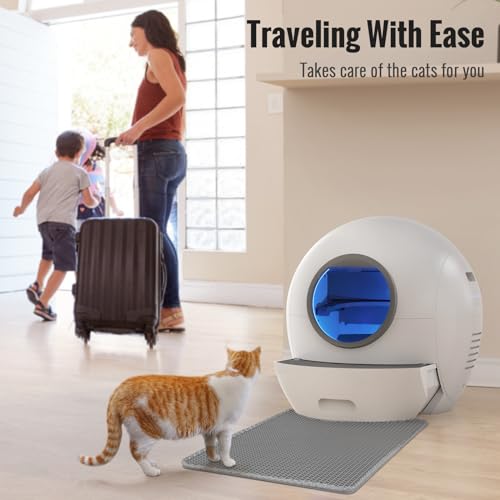 Self Cleaning Litter Box, Upgraded Automatic Cat Litter Box Self Cleaning for Multi Cats, 60L Smart Litter Box with Mat Safety Protection/Odor Removal 1-Year Machine KungFuPet W-arranty