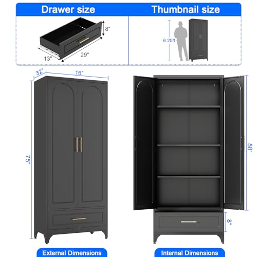 Metal Storage Cabinet with Doors and Shelves, 71 Inch Tall Kitchen Pantry Cabinet, Pantry Cabinets for Kitchen Storage, Freestanding Cupboard for Living, Dining Room, White, Assembly Required