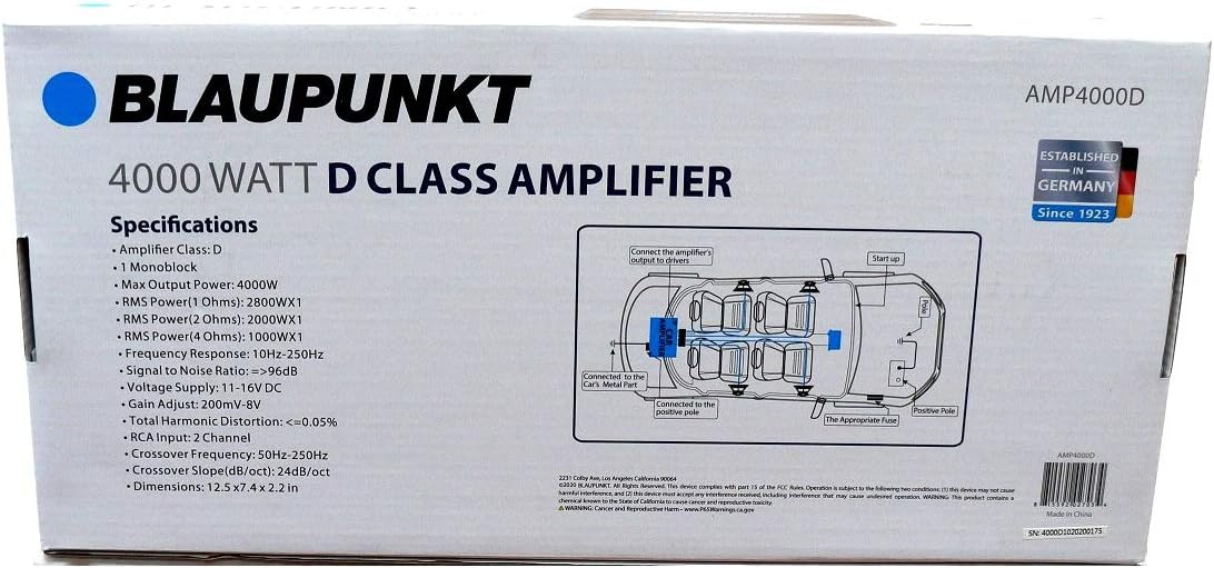 BLAUPUNKT AMP4000D 4000W Max 1-CH Monoblock Class D Stereo Car Audio Amplifier