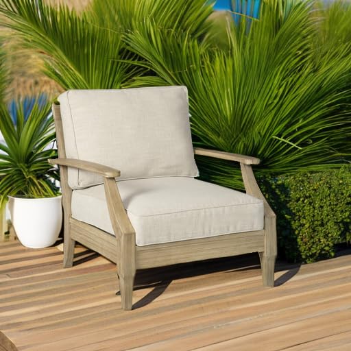 Signature Design by Ashley Carter Hall Outdoor Eucalyptus Patio Sofa with Cushion, Beige