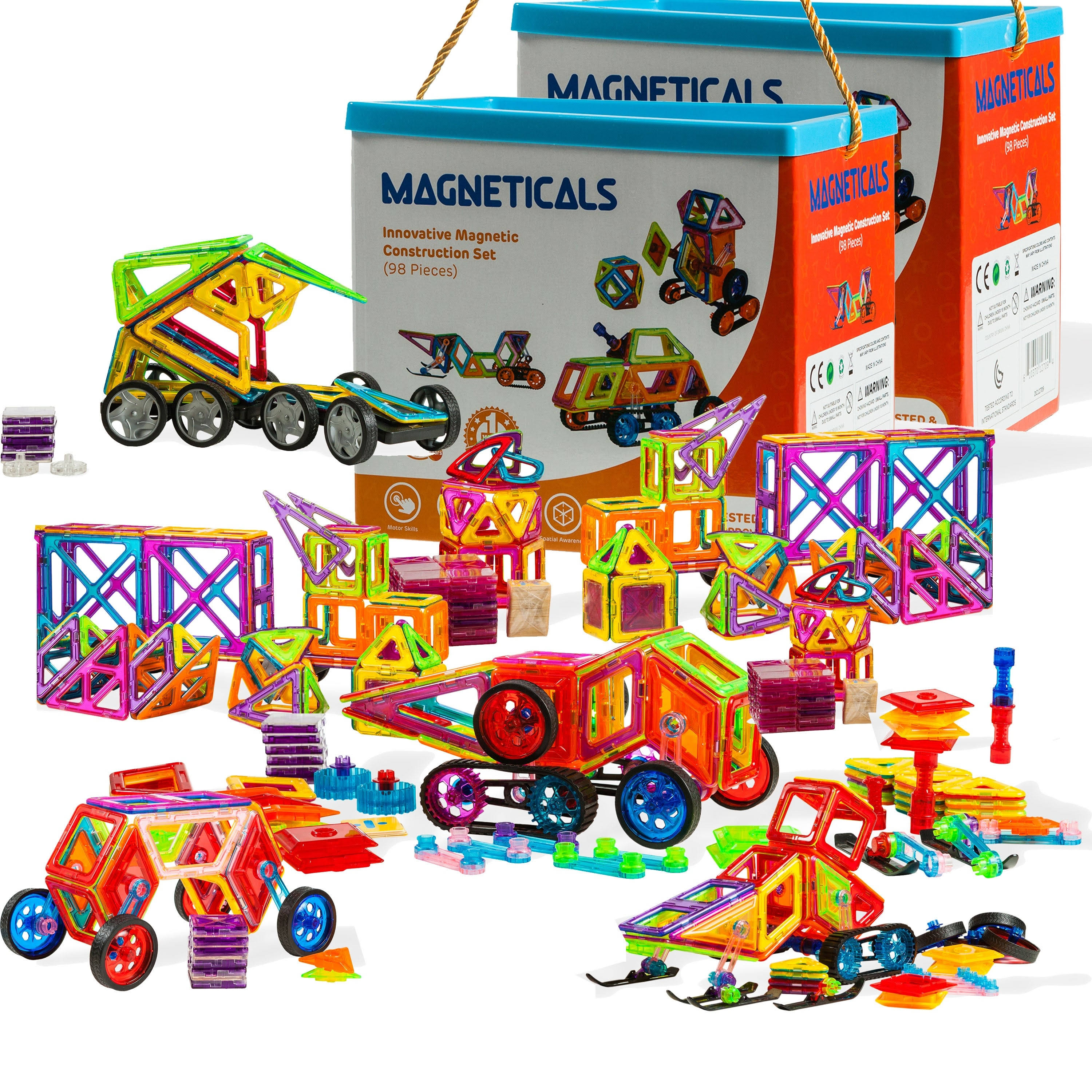 Magneticals Magnet Toys Tile Set, Pack of Two 98-Piece Set - Total 196 Pieces, Learning & Exploration Magnet Toys Set for Kids - 2-4 Years