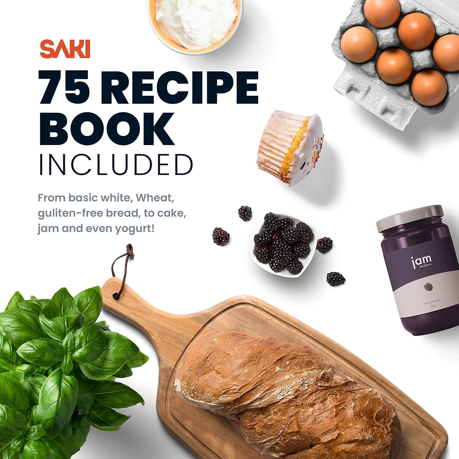 SAKI 3 LB Large Bread Maker Machine, 12-in-1 Programmable Large Bread Machine, with Nonstick Ceramic Bread Pan & Large Digital Touch Panel, 3 Loaf Sizes with 3 Crust Colors Options, Keep Warm Mode