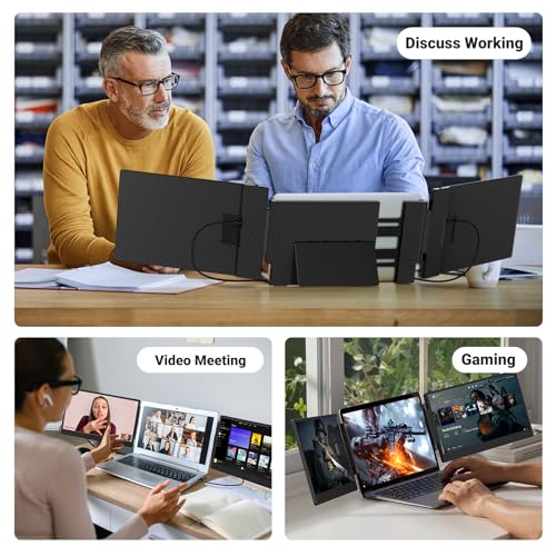 Laptop Screen Extender, 15.6" FHD 1080P IPS Triple Portable Monitor Fit for 13-17.3" Laptop, Build-in Stand and Dual Speakers, Plug and Play Laptop Monitor Extender, Compatible with Mac, Wins, Dex