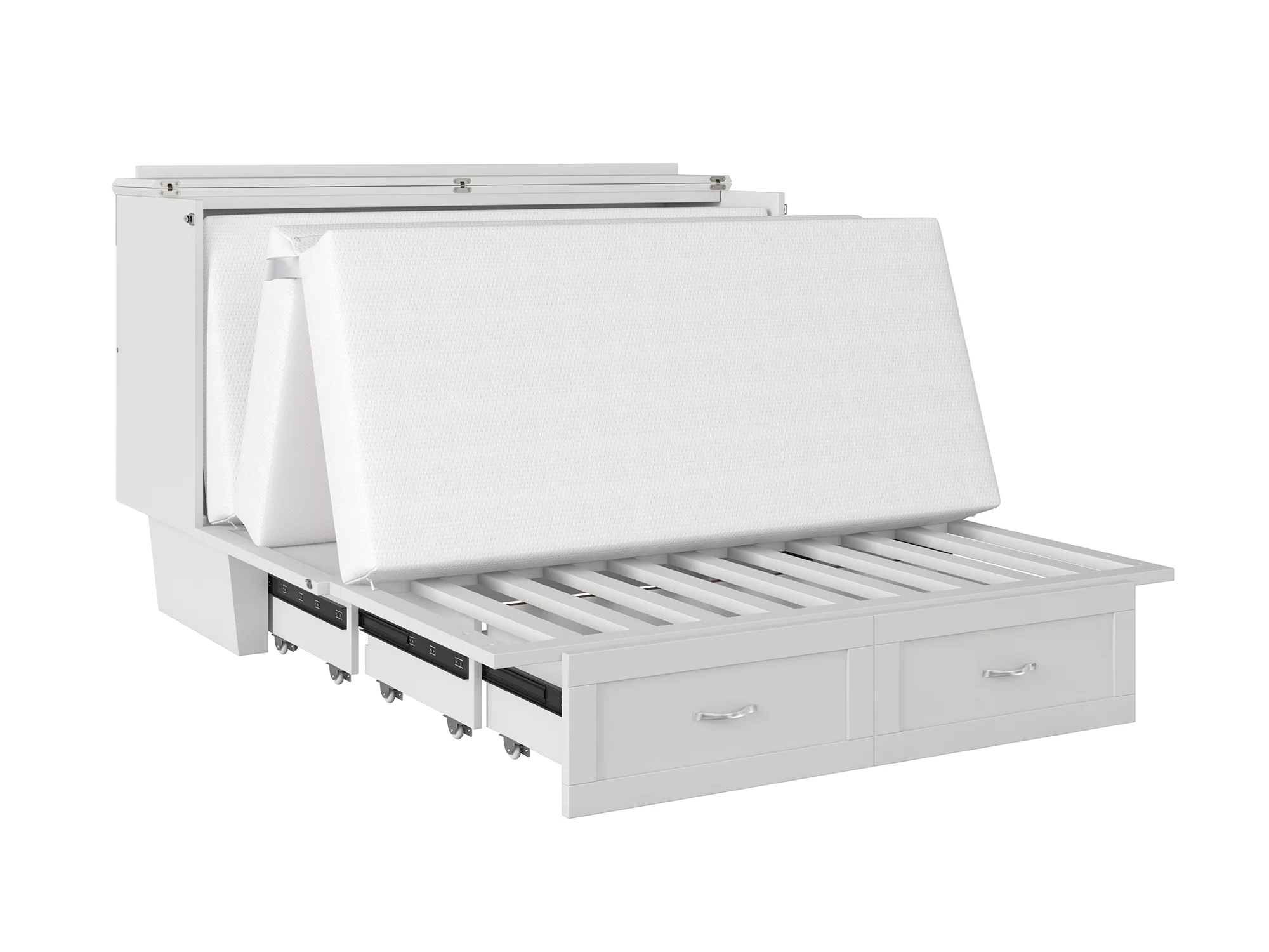 AFI Monroe Queen Solid Wood Murphy Bed Chest with Mattress, Drawer and Charger in White