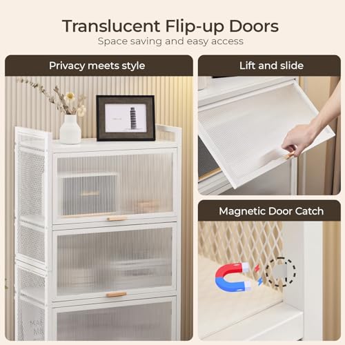 White, 5 Shelf Cabinet,Kitchen Storage Cabinets with Door and Shelves,Kitchen Bread Rack Plastic Storage Unit for Garage, Basement, Attic, Mudroom,Kitchen,Study, Living Room, Bedroom