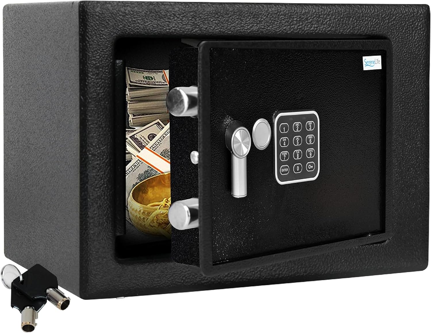 Home Security Electronic Lock Box - Safe with Mechanical Override, Digital Combination Lock Safe, LED Low Battery Indicator, Includes Mounting Bolts, Keys & (4) x ‘AA’ Batteries - SereneLife SLSFE15