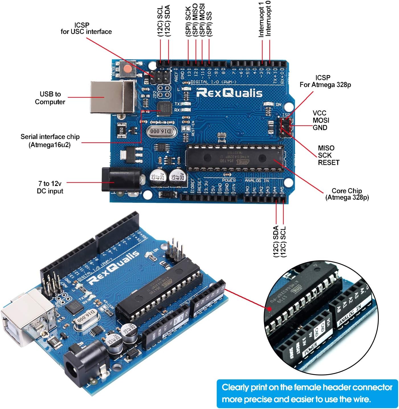 REXQualis Complete Starter Kit Based on Arduino UNO R3 w/ Detailed Free Tutorial Compatible with Arduino IDE (67 Items) Pack of 2