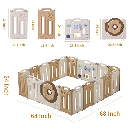 Baby Playpen, Foldable Baby Playpen, Playpen for Babies and Toddlers, Baby Fence with Game Panel and Safety Gate, Adjustable Play Pens, Portable Kids Play Yards for Indoor, 18 Panels