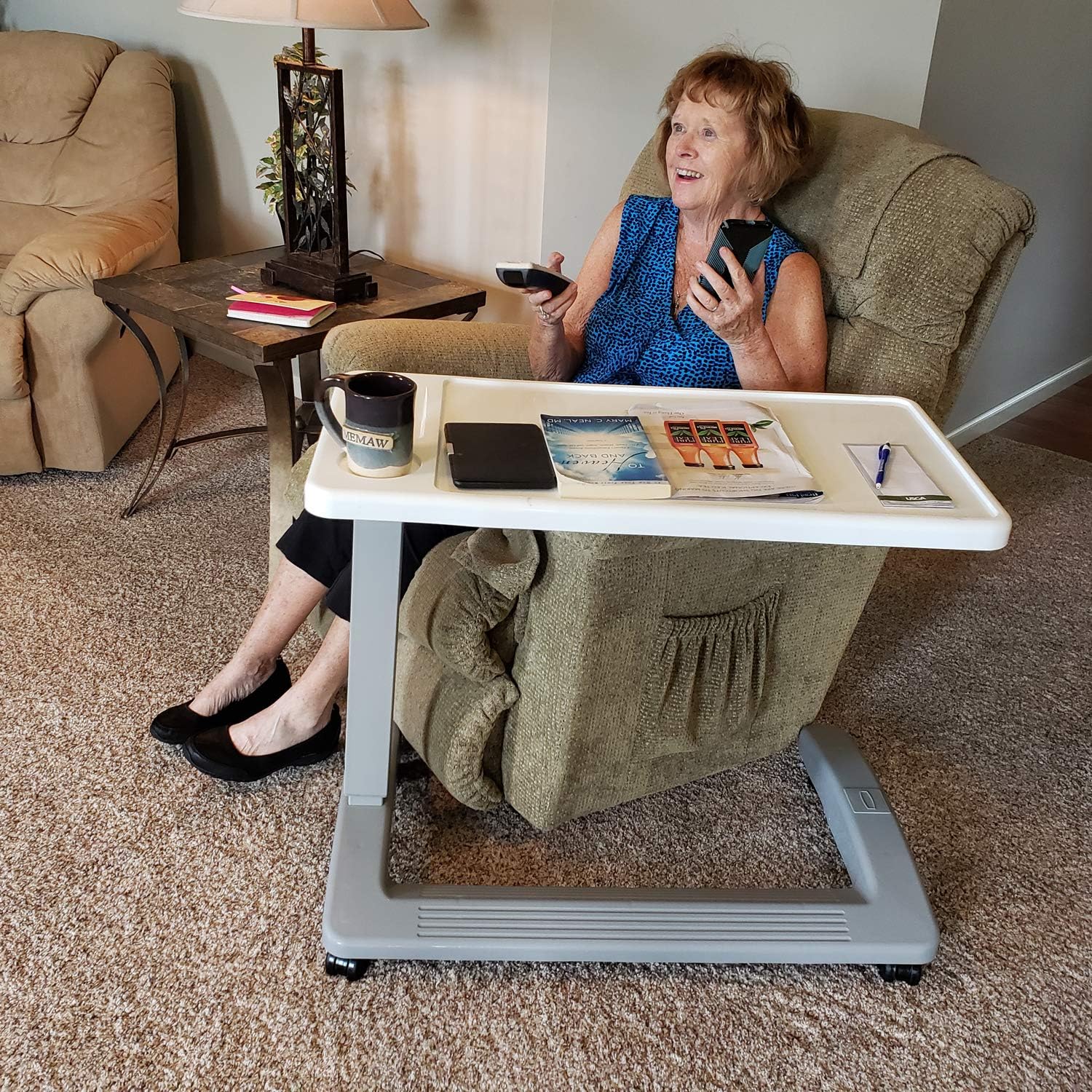 Carex Overbed Table and Hospital Bed Table - Table With Wheels - Over The Bed Table For Home Use and Hospital