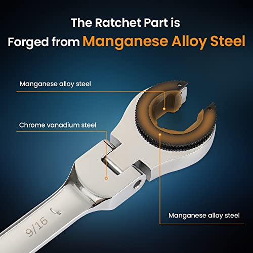 Anbull Ratcheting Wrench Set with Open Flex-head, 12PCS Metric (8-19mm) Combination Spanner with 72 Teeth, 180° Flex-head Tubing Ratchet Wrench Set