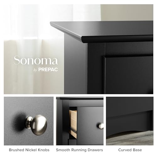 Prepac Sonoma 6 Drawer Dresser for Bedroom, Tall Chest of Drawers, Bedroom Furniture, Clothes Storage and Organizer, 19" D x 23.25" W x 52.75" H, Black