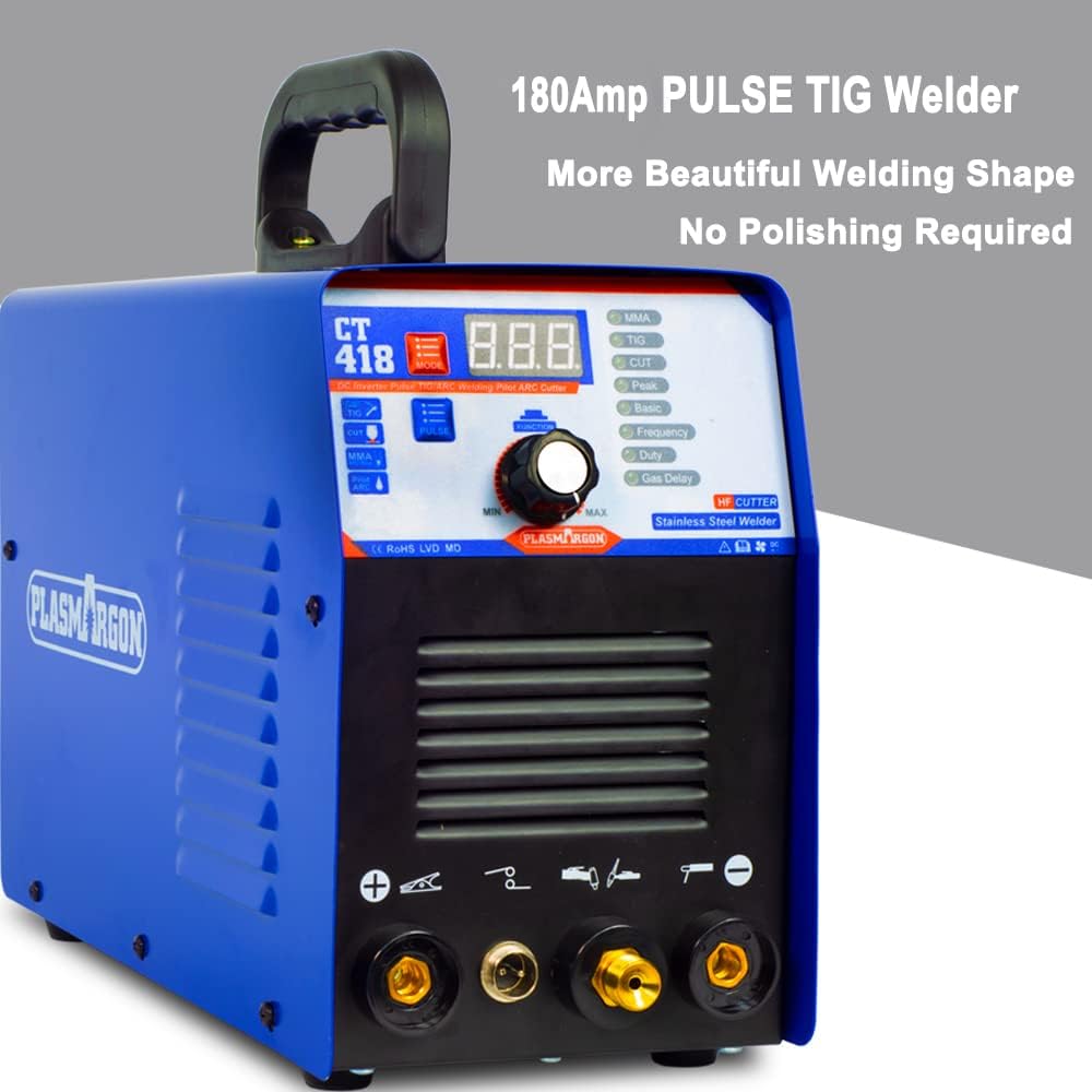 Plasma Cutter TIG Welder (Pulse) Stick Welder - CT418 3 in 1 Combo Welding Machine, 180A Pulse TIG/Arc Welding, 40A Plasma Cutting, 110/220V Dual Voltage Digital Display Portable Welder Machine