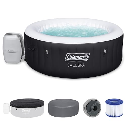 Coleman SaluSpa Miami AirJet 2 to 4 Person Round Inflatable Hot Tub Portable Outdoor Spa with 120 Soothing AirJets and Insulated Cover, Black