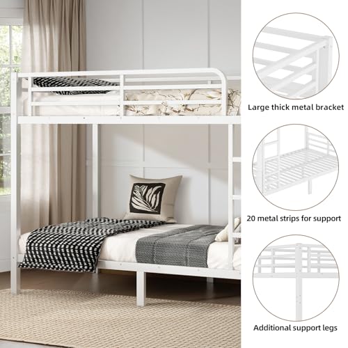 Twin XL Over Twin XL Bunk Bed, Metal Bunk Bed Frame Heavy Duty Bunk Beds Loft Bed Frame with Ladder and Guardrail Metal Slats No Box Spring Required for Adults Teens, Black
