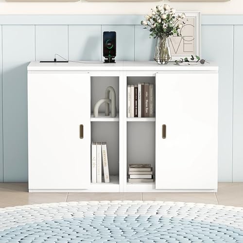 Queen Size Mobile Murphy Cabinets Bed with USB Ports, Traditional Solid Wood Murphy Bed Floor Storage Bed for Guest Room Home Office, No Box Spring Required (White-M5)