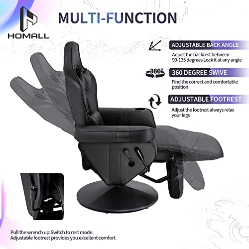 Homall Gaming Recliner Chair Racing Style PU Leather Gaming Chair Ergonomic Adjusted Reclining Office Desk Chair Home Theater Single Sofa Chair with Footrest Headrest and Lumbar Support (White)