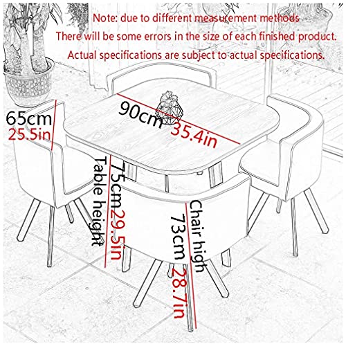 Round Dining Table Set W/ 4 Chair - Save Space Simple Tables and Chairs Round Table and Chair Set of 5 Modern Home Kitchen Balcony Solid Wood Square Table 1 Table and 4 Chairs ( Color : White+black )