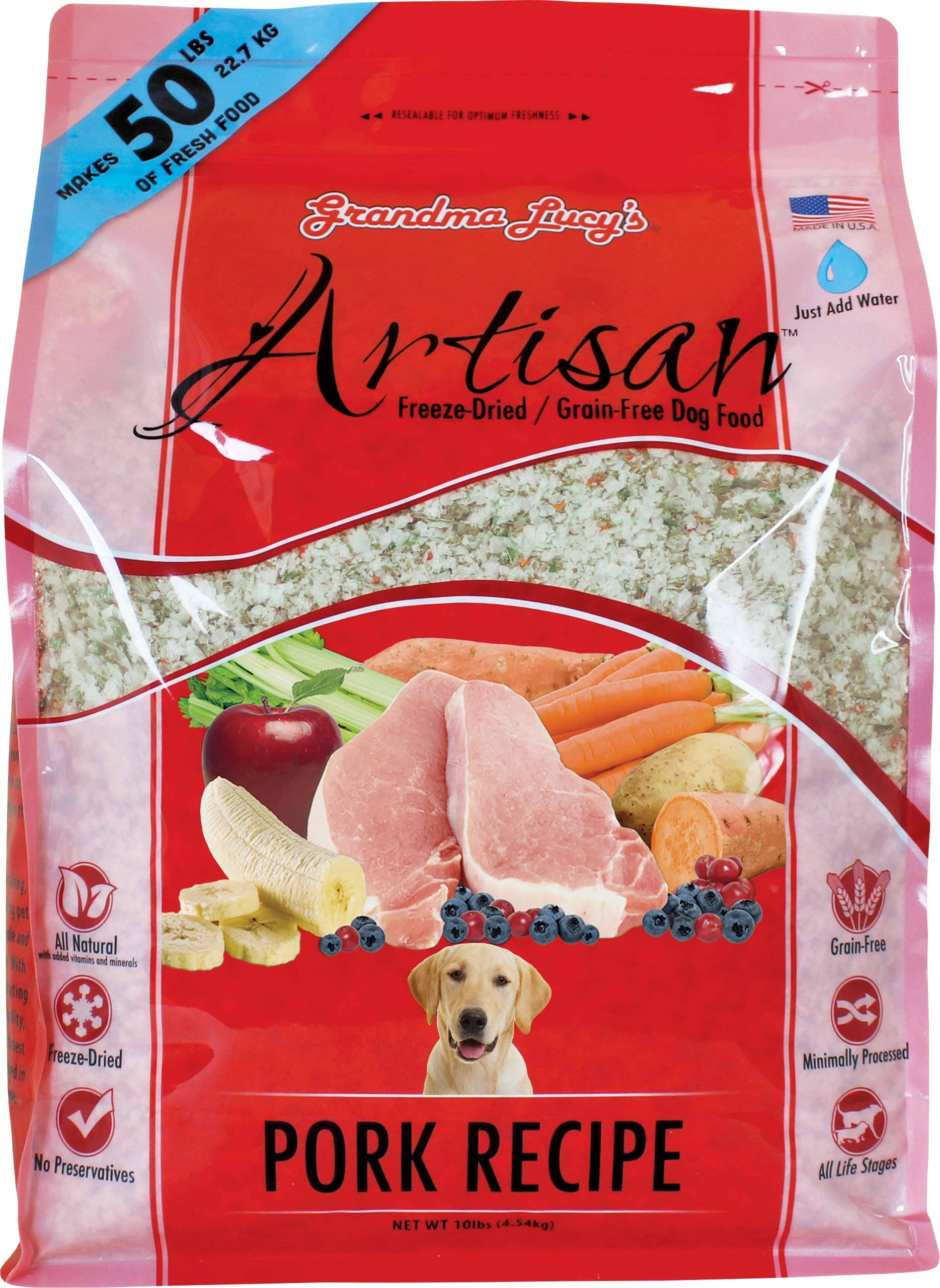 Grandma Lucy&s Artisan Grain Free Pork Freeze Dried Dog Food, 10 lbs