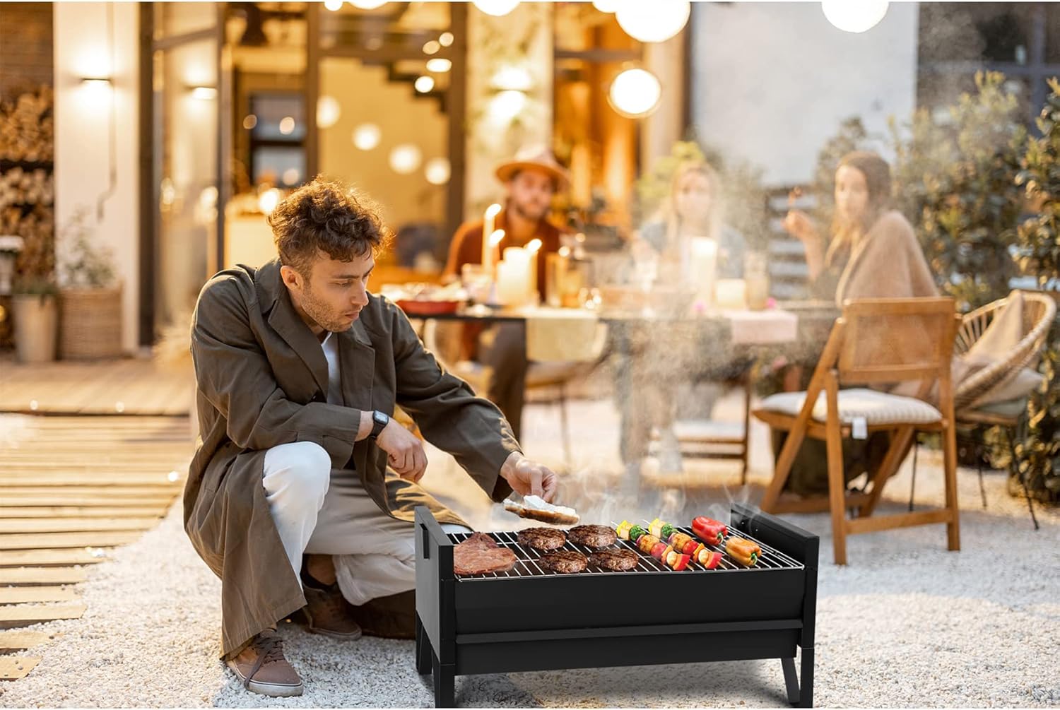 Onlyfire 2 IN 1 Charcoal Grill Rotisserie Kit with 3 Stainless Steel Rotating Baskets and 24 In Grill Grate, Auto Swivel BBQ Roasting Machine for Outdoor Patio Backyard, Multi-functional Camping Grill
