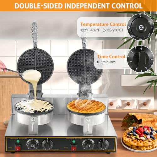 WICHEMI Commercial Waffle Maker Restaurant, Professional Waffle Maker Machine Non-stick Waffle Iron Round Waffle Maker