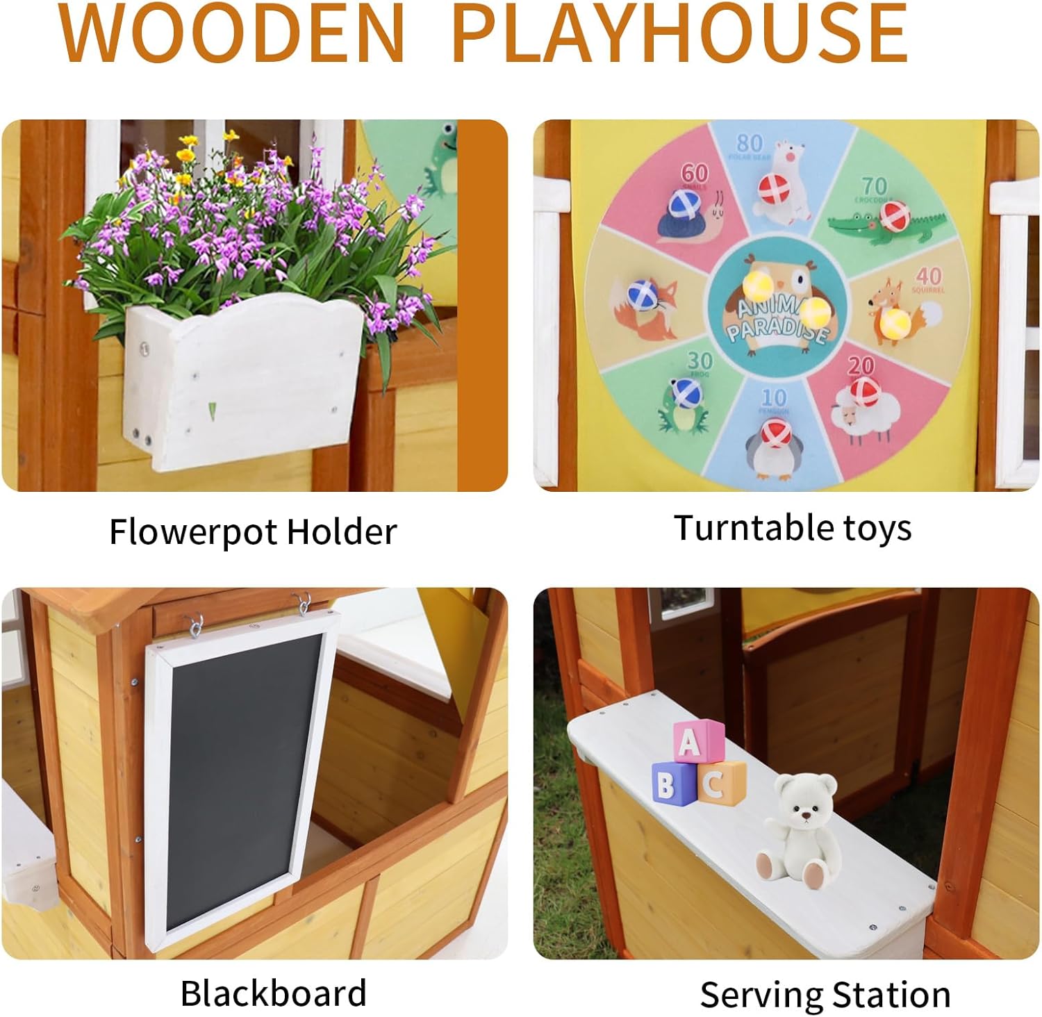 Wooden Playhouse for Kids, Outdoor Children Play House Garden Play House with Working Door and Windows for Children 3-10 Years Old