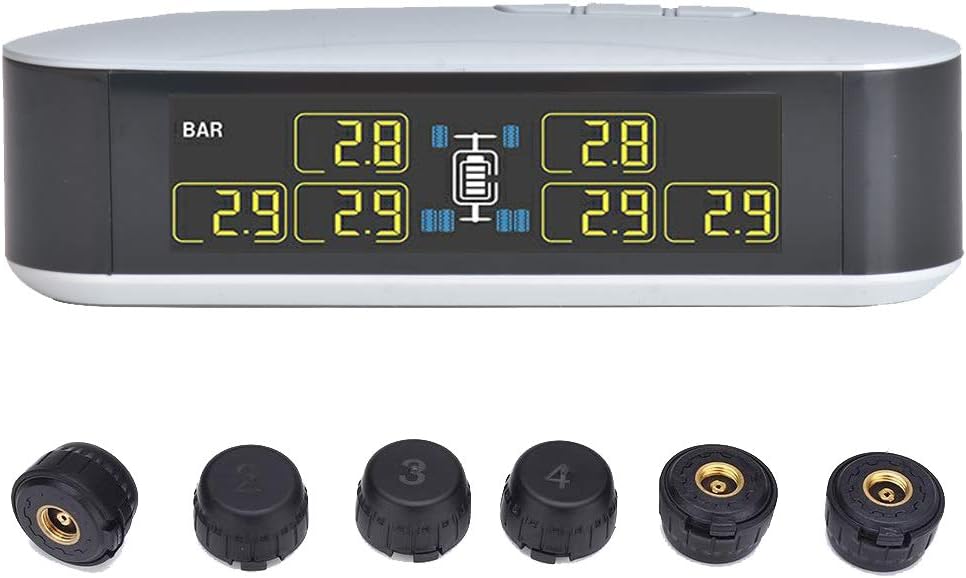 INFITARY RV TPMS Tire Pressure Monitoring System Truck Trailer Real Time Monitor Tire Pressure Temperature Air Leakage Battery Auto Alarm 6 Anti-Theft External Cap Sensor for 4-6 Tires' Car Pickup Tow